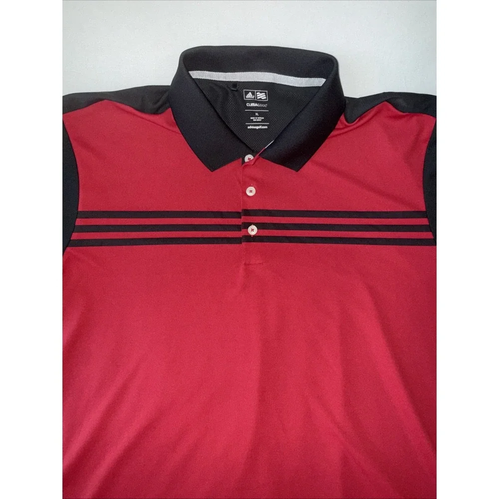 Adidas Golf Climacool Shirt Mens XL Red Black Striped Short Sleeve Polo